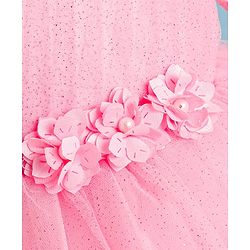 Babyhug Woven Half Flutter Sleeves Fit & Flared Mesh Shimmered  Party Frock with Pleated & Floral Detailing - Pink