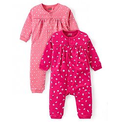 Babyhug 100% Cotton Full Sleeves Rompers Floral & Polka Dots Print Pack of 2 - Pink
