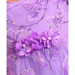 Babyhug Woven Puffed Sleeves Floral Printed Fit & Flared Party Frock with Applique - Purple