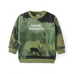 Babyhug Cotton Knit Full Sleeves Jungle Safari Theme Print Sweatshirt - Green
