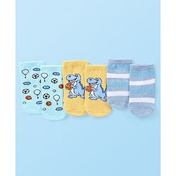 Cute Walk by Babyhug Anti-Bacterial Ankle Length Striped Socks Pack of 3 - Yellow & Blue