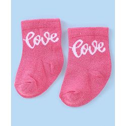Cute Walk by Babyhug Knit Anti-Bacterial Ankle Length Socks with Heart & Text Design Pack of 3 - Pink Blue & White
