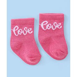 Cute Walk by Babyhug Knit Anti-Bacterial Ankle Length Socks with Heart & Text Design Pack of 3 - Pink Blue & White