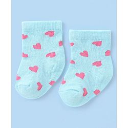 Cute Walk by Babyhug Knit Anti-Bacterial Ankle Length Socks with Heart & Text Design Pack of 3 - Pink Blue & White