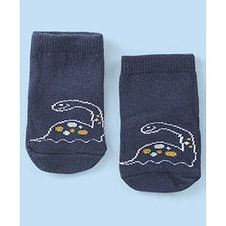 Cute Walk by Babyhug Knit Anti-Bacterial Ankle Length Socks with Striped & Dino Design Pack of 3 - Blue & White