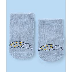 Cute Walk by Babyhug Knit Anti-Bacterial Ankle Length Socks with Striped & Dino Design Pack of 3 - Blue & White