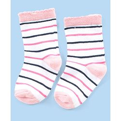 Cute Walk by Babyhug Anti-bacterial Ankle Length Striped & Designed Socks Pack of 3 - Blue Grey & White