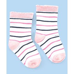 Cute Walk by Babyhug Anti-bacterial Ankle Length Striped & Designed Socks Pack of 3 - Blue Grey & White