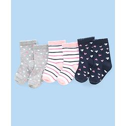 Cute Walk by Babyhug Anti-bacterial Ankle Length Striped & Designed Socks Pack of 3 - Blue Grey & White