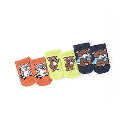 Cute Walk by Babyhug Knit Anti-Bacterial Ankle Length Socks with Raccoon & Bear Design Pack of 3 - Orange Green & Blue