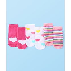 Cute Walk by Babyhug Anti-Bacterial Ankle Length Terry Socks with Heart Design Pack of 3 - Multicolor