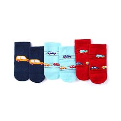 Cute Walk by Babyhug Anti-Bacterial Ankle Length Terry Socks with Car Design Pack of 3 - Multicolor