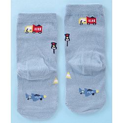 Cute Walk by Babyhug Anti-Bacterial Ankle Length Striped & Vehicle Design Socks Pack of 3 - White Grey & Blue