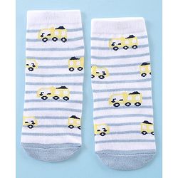 Cute Walk by Babyhug Anti-Bacterial Ankle Length Striped & Vehicle Design Socks Pack of 3 - White Grey & Blue