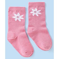 Cute Walk by Babyhug Knit Anti-Bacterial Ankle Length Socks with Floral Design Pack of 3 - Pink & White