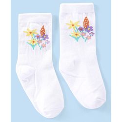 Cute Walk by Babyhug Knit Anti-Bacterial Ankle Length Socks with Floral Design Pack of 3 - Pink & White