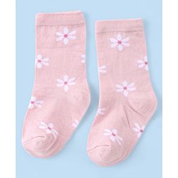 Cute Walk by Babyhug Knit Anti-Bacterial Ankle Length Socks with Floral Design Pack of 3 - Pink & White