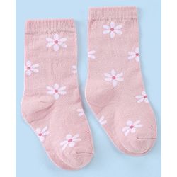 Cute Walk by Babyhug Knit Anti-Bacterial Ankle Length Socks with Floral Design Pack of 3 - Pink & White