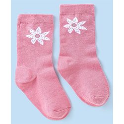Cute Walk by Babyhug Knit Anti-Bacterial Ankle Length Socks with Floral Design Pack of 3 - Pink & White