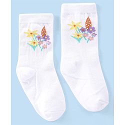 Cute Walk by Babyhug Knit Anti-Bacterial Ankle Length Socks with Floral Design Pack of 3 - Pink & White