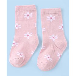 Cute Walk by Babyhug Knit Anti-Bacterial Ankle Length Socks with Floral Design Pack of 3 - Pink & White