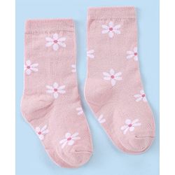 Cute Walk by Babyhug Knit Anti-Bacterial Ankle Length Socks with Floral Design Pack of 3 - Pink & White