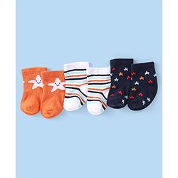 Cute Walk by Babyhug Knit Anti-Bacterial Ankle Length Socks with Striped & Star Design Pack of 3 - Orange White & Blue