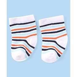 Cute Walk by Babyhug Knit Anti-Bacterial Ankle Length Socks with Striped & Star Design Pack of 3 - Orange White & Blue