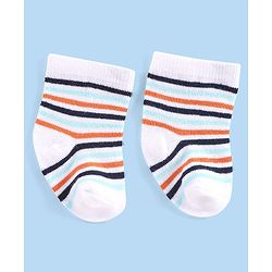 Cute Walk by Babyhug Knit Anti-Bacterial Ankle Length Socks with Striped & Star Design Pack of 3 - Orange White & Blue