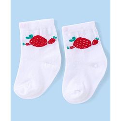 Cute Walk by Babyhug Knit Anti-Bacterial Ankle Length Socks with Strawberry Design Pack of 3 - White  & Red