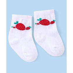 Cute Walk by Babyhug Knit Anti-Bacterial Ankle Length Socks with Strawberry Design Pack of 3 - White  & Red