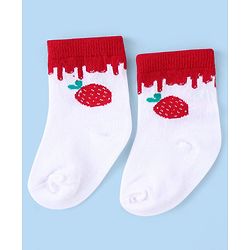 Cute Walk by Babyhug Knit Anti-Bacterial Ankle Length Socks with Strawberry Design Pack of 3 - White  & Red