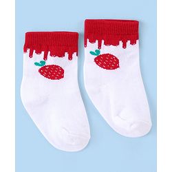 Cute Walk by Babyhug Knit Anti-Bacterial Ankle Length Socks with Strawberry Design Pack of 3 - White  & Red