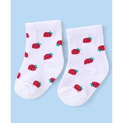 Cute Walk by Babyhug Knit Anti-Bacterial Ankle Length Socks with Strawberry Design Pack of 3 - White  & Red