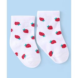 Cute Walk by Babyhug Knit Anti-Bacterial Ankle Length Socks with Strawberry Design Pack of 3 - White  & Red