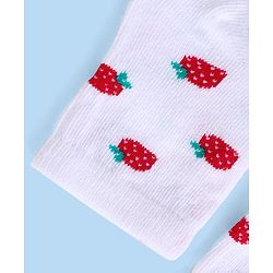 Cute Walk by Babyhug Knit Anti-Bacterial Ankle Length Socks with Strawberry Design Pack of 3 - White  & Red