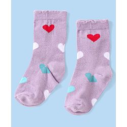Cute Walk by Babyhug Knitted Anti-Bacterial Ankle Length Socks With Heart Design Pack of 3 - Lilac White & Peach
