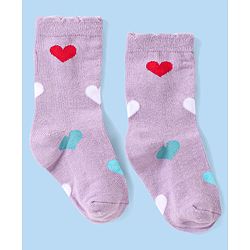 Cute Walk by Babyhug Knitted Anti-Bacterial Ankle Length Socks With Heart Design Pack of 3 - Lilac White & Peach