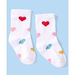 Cute Walk by Babyhug Knitted Anti-Bacterial Ankle Length Socks With Heart Design Pack of 3 - Lilac White & Peach