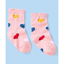 Cute Walk by Babyhug Knitted Anti-Bacterial Ankle Length Socks With Heart Design Pack of 3 - Lilac White & Peach