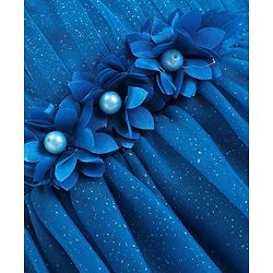Babyhug Woven Half Ruffle At Sleeves Shimmered  Fit & Flared Party Frock with Floral Applique - Blue