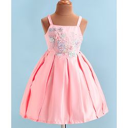 Babyhug Woven Sleeveless Party  Dress With Floral Embroidery - Peach