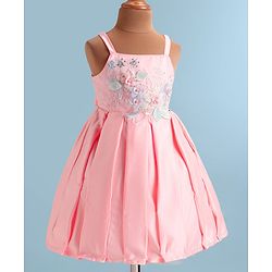 Babyhug Woven Sleeveless Party  Dress With Floral Embroidery - Peach