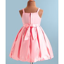 Babyhug Woven Sleeveless Party  Dress With Floral Embroidery - Peach