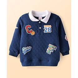 Babyhug Cotton Knit Full Sleeves Collared Sweatshirt with Quilting & Badge Detailing - Navy Blue