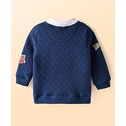 Babyhug Cotton Knit Full Sleeves Collared Sweatshirt with Quilting & Badge Detailing - Navy Blue