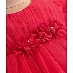 Babyhug Woven Ruffle Half Sleeves Fit and Flare Party Frock With Floral Applique -Red