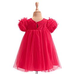 Babyhug Woven Ruffle Half Sleeves Fit and Flare Party Frock With Floral Applique -Red