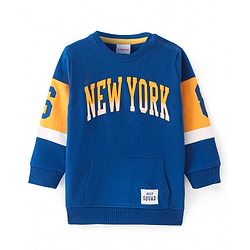 Babyhug Cotton Knit Full Sleeves Pullover Sweatshirt with Text Print - Blue