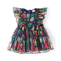 Babyhug Cotton Woven Sleeveless Frock with Fruit Print & Frill Detailing - Multicolor